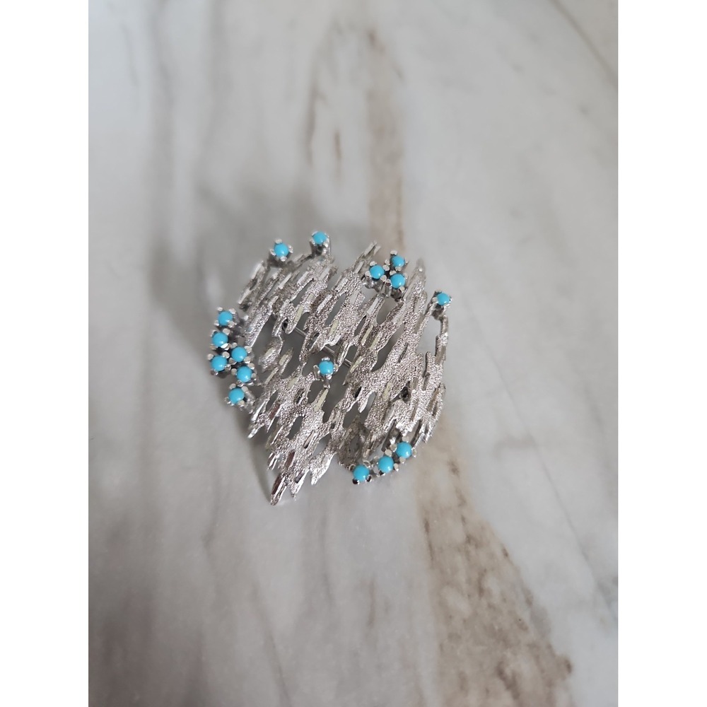 Vintage Silver Tone and Faux Turquoise Brooch Accessory Jewelry
